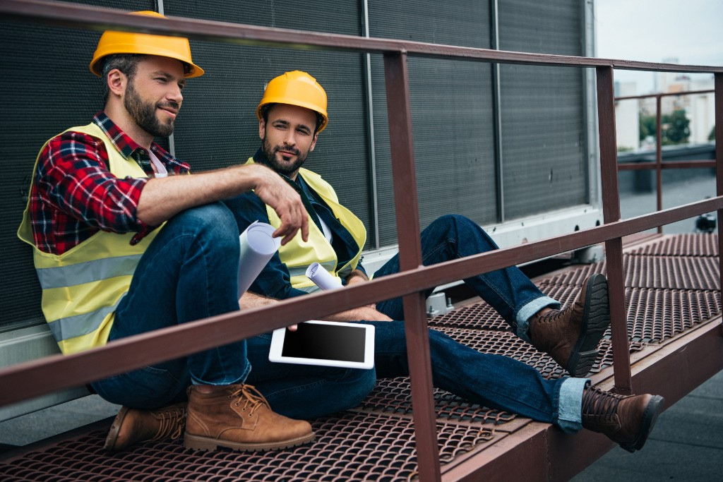 Construction workers taking a break on a Wirral site