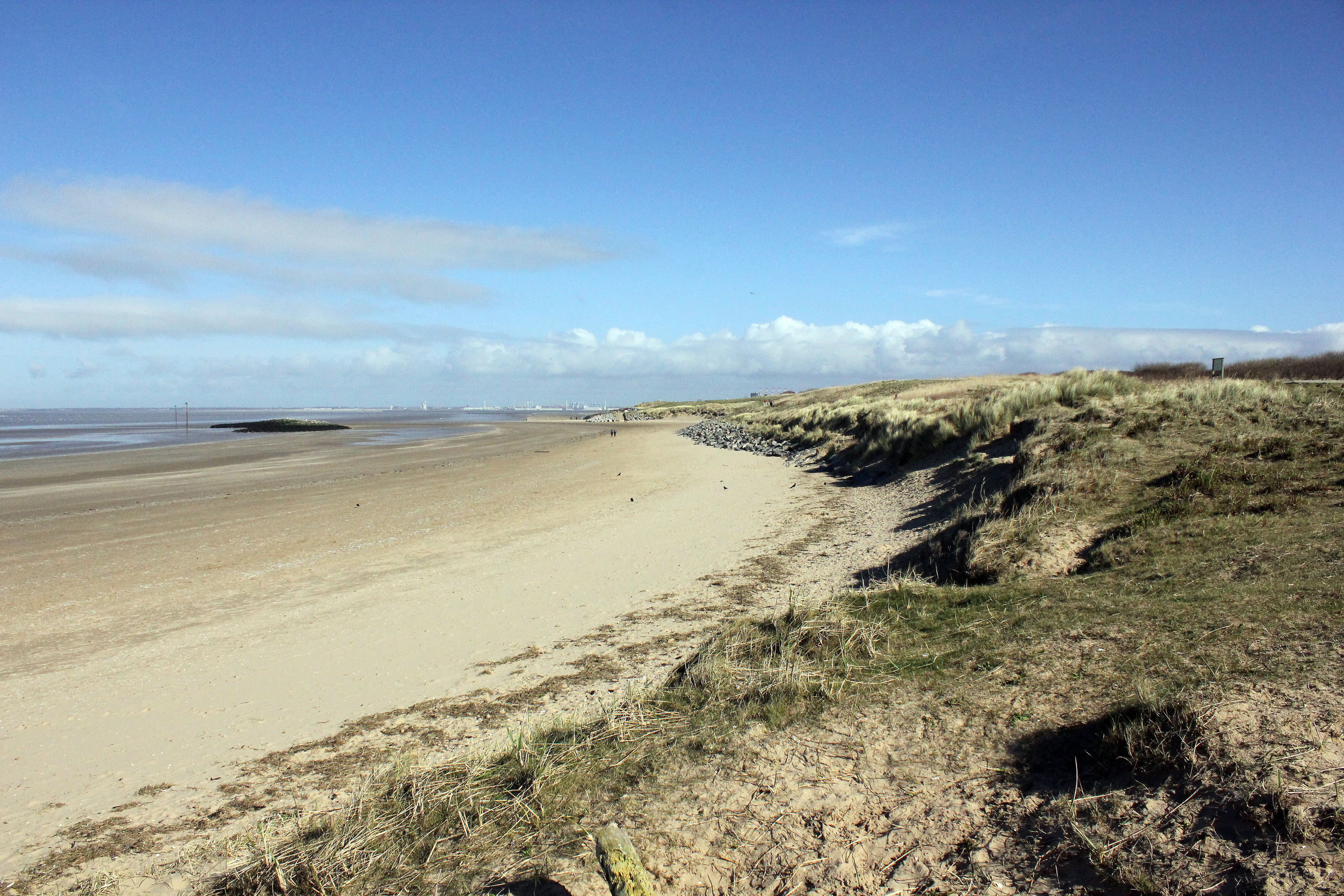 Wide sandy beach at Leasowe Bay, North Wirral Coastal Park