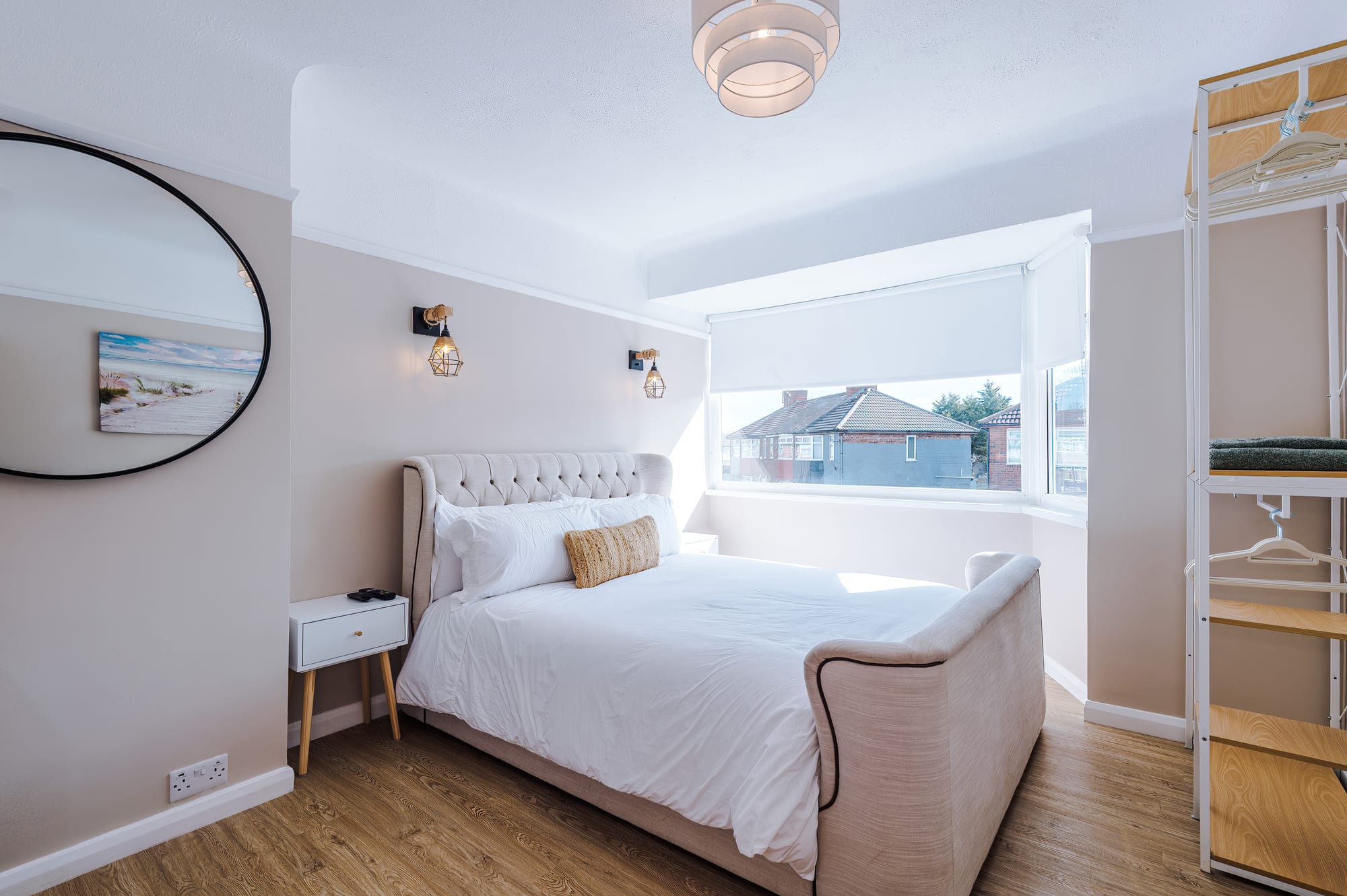 Patricia Place bedroom with large mirror, family emergency accommodation Wirral
